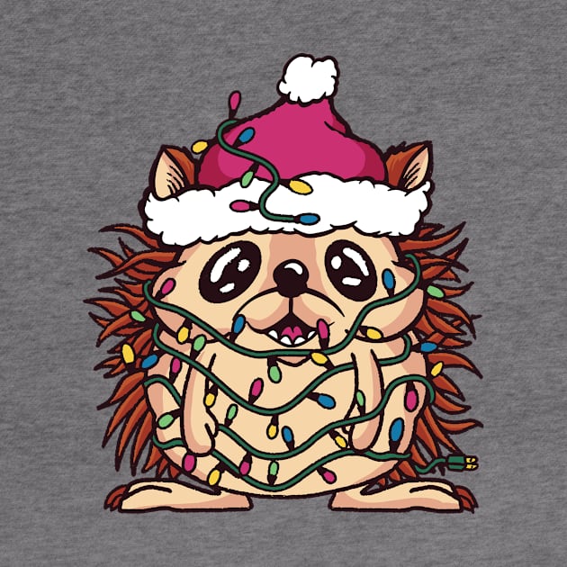 Cute Christmas Hedgehog Wrapped in Christmas Lights by SLAG_Creative